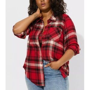 Torrid - Lizzie Long-Sleeve Red Plaid Button-Down Shirt - 3X